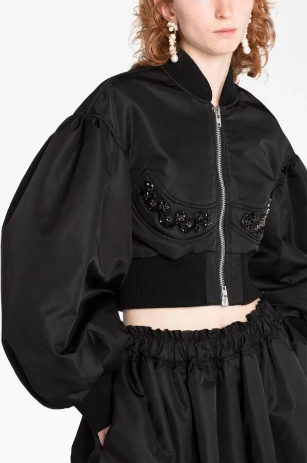 Simone Rocha crystal-embellished cropped bomber jacket Zwart