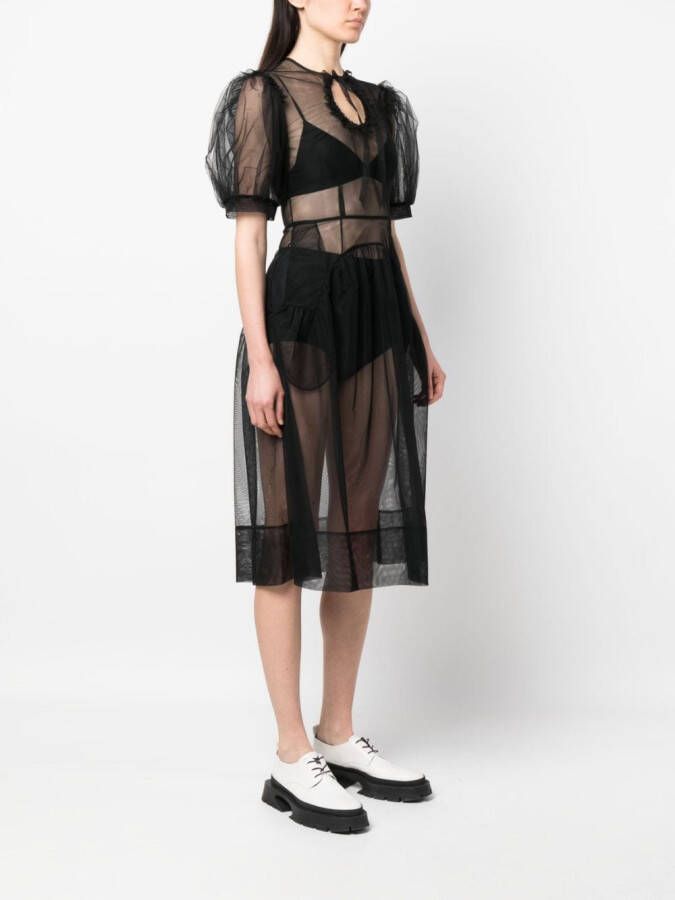 Simone Rocha Midi-jurk met pofmouwen Zwart
