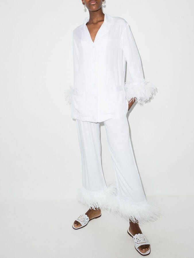 Sleeper Pyjama met veren afwerking Wit