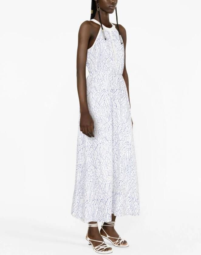STAUD Lisette midi-jurk met bladerprint Wit
