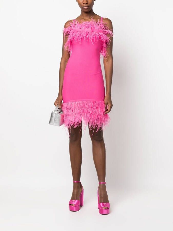 STAUD Mini-jurk met veren afwerking Roze