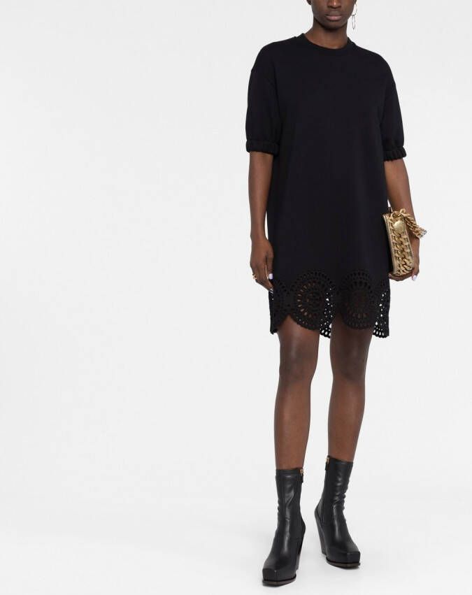 Stella McCartney Broderie anglaise T-shirtjurk Zwart