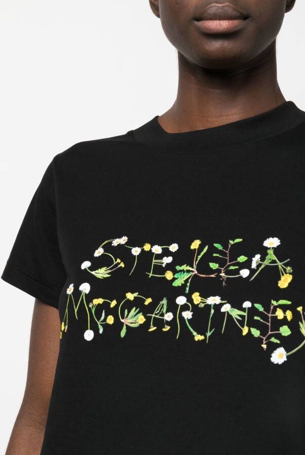 Stella McCartney T-shirt met paardenbloem logoprint Zwart