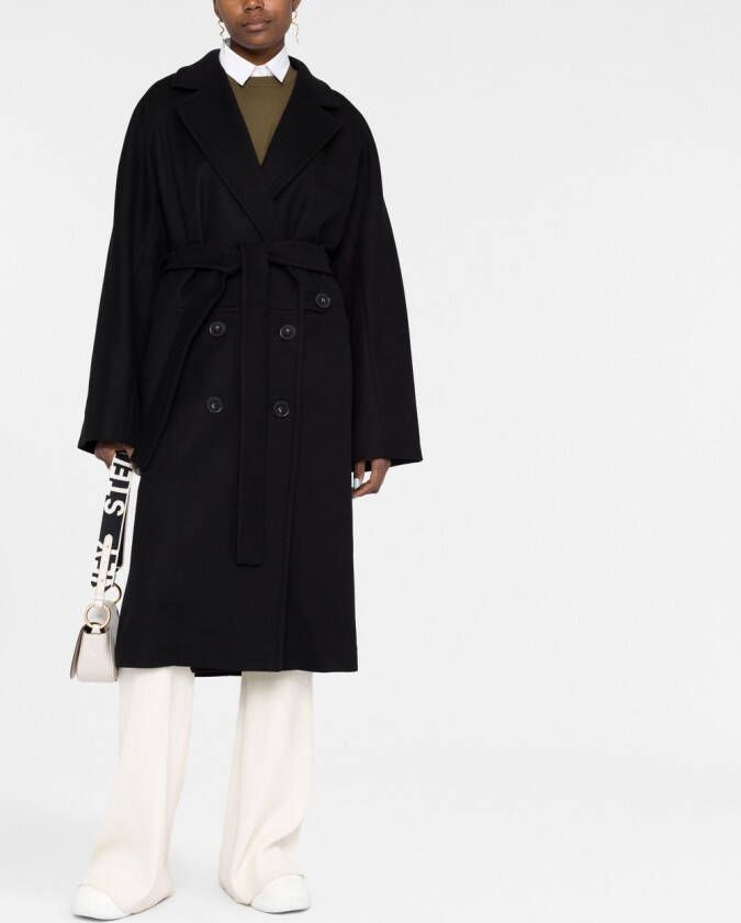 Stella McCartney Wollen jas met ceintuur Zwart