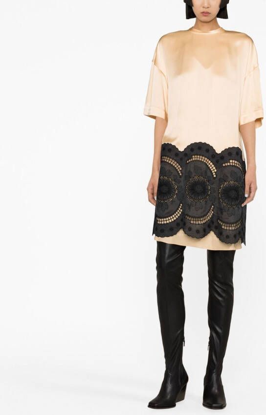 Stella McCartney Midi-jurk met geborduurd kant Beige