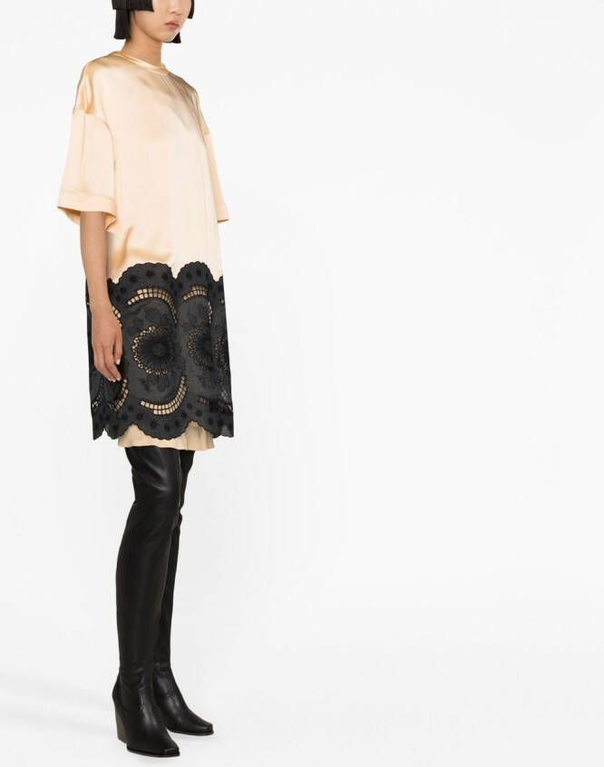 Stella McCartney Midi-jurk met geborduurd kant Beige