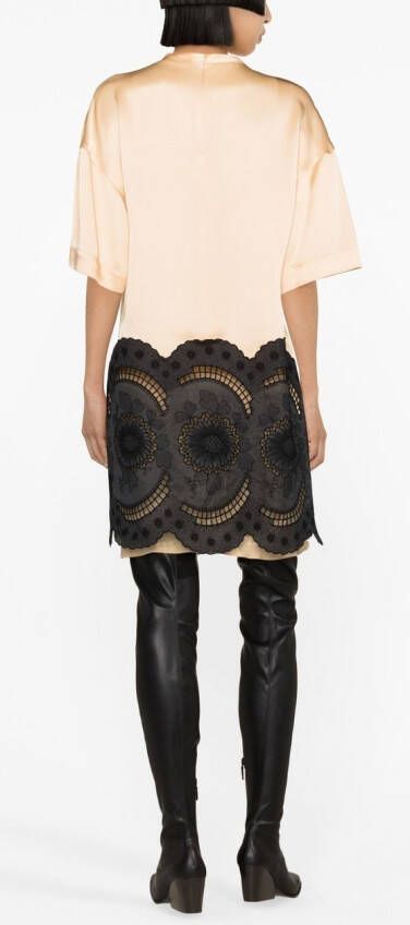Stella McCartney Midi-jurk met geborduurd kant Beige