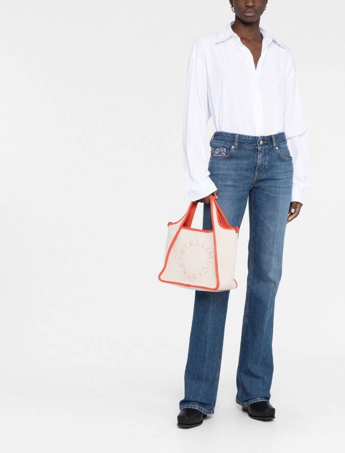 Stella McCartney Shopper met geborduurd logo Beige
