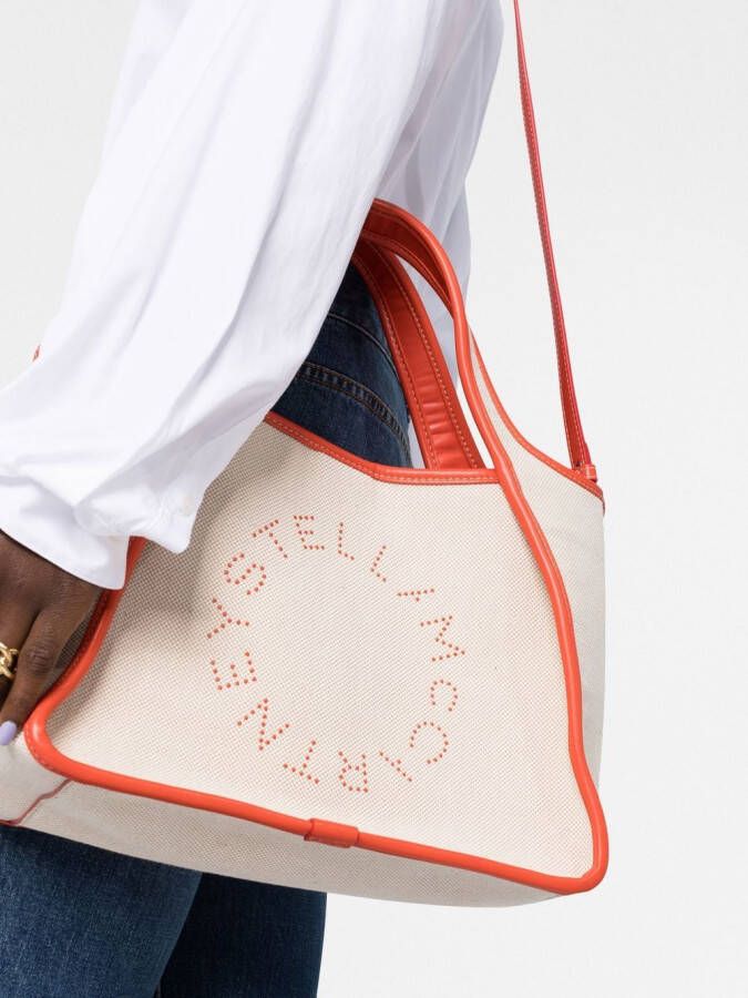 Stella McCartney Shopper met geborduurd logo Beige