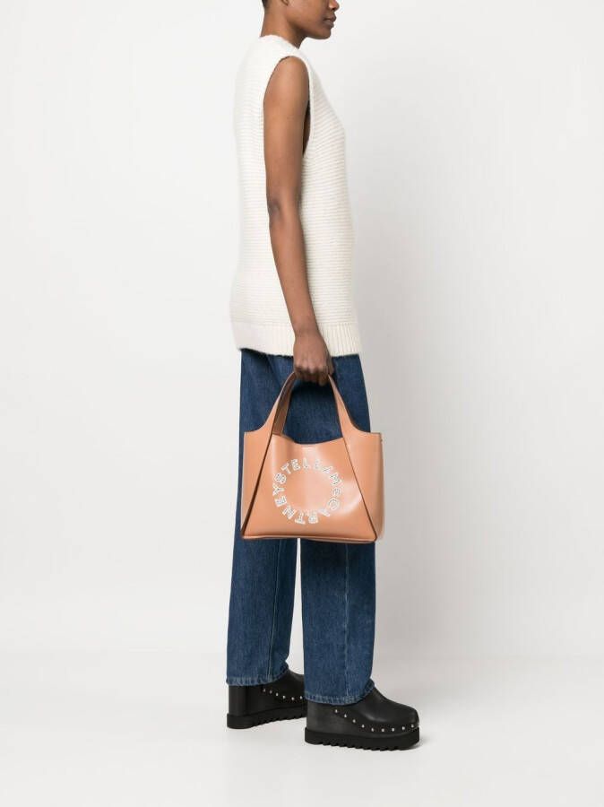 Stella McCartney Shopper met geborduurd logo Beige