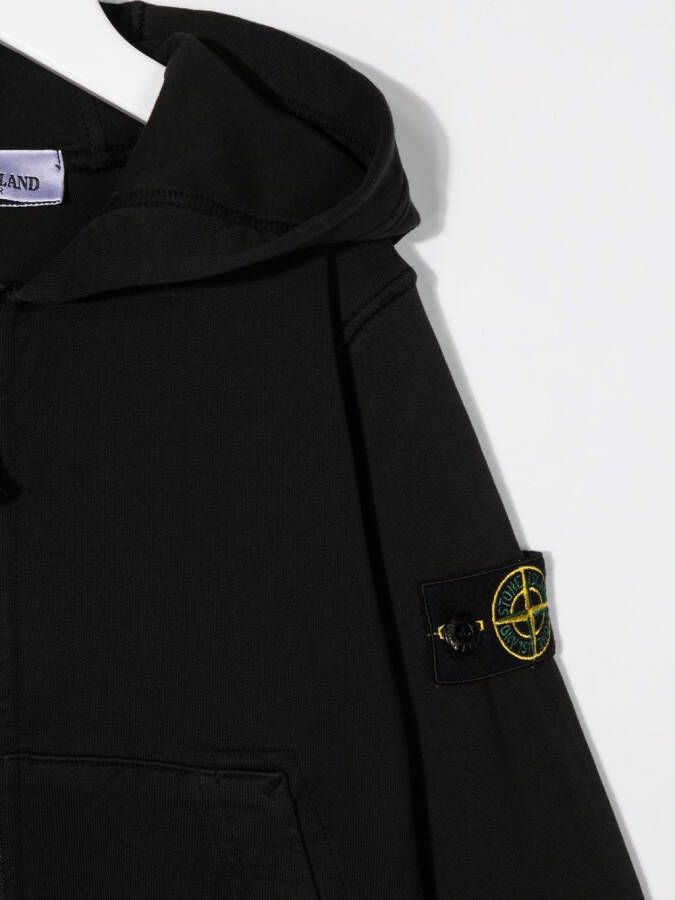 Stone Island Junior Hoodie met logopatch Zwart