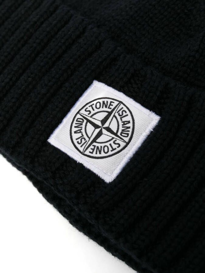 Stone Island Junior Muts met logopatch Zwart