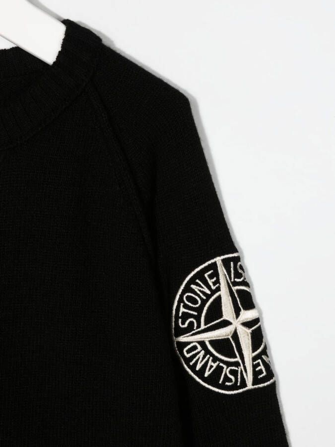 Stone Island Junior Trui met geborduurd logo Zwart