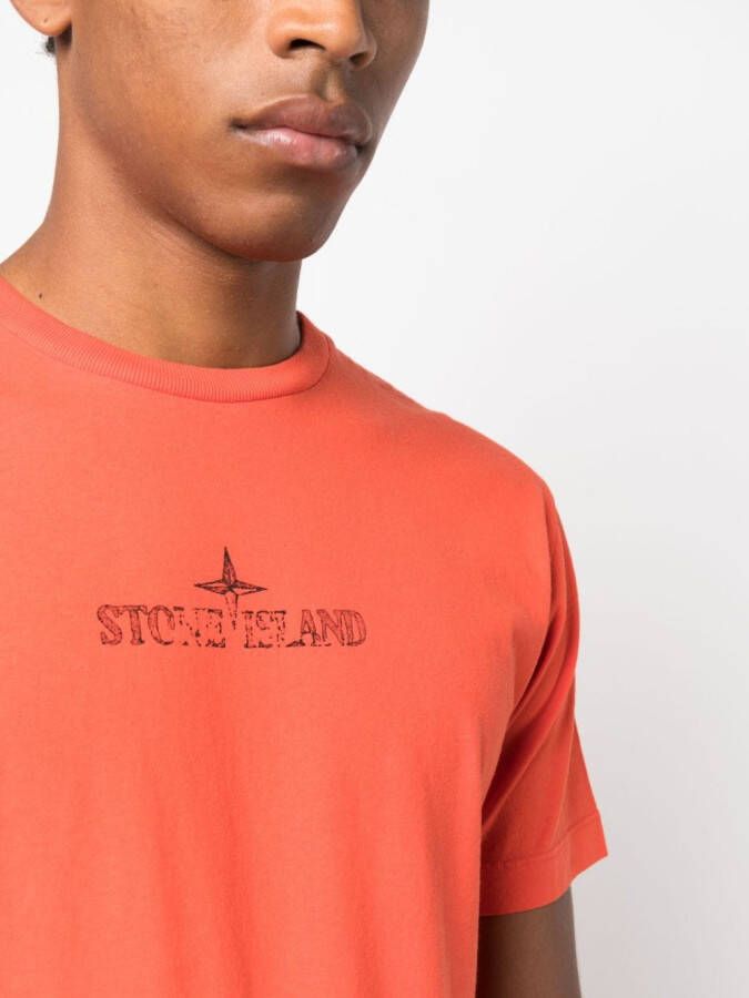 Stone Island T-shirt met logoprint Oranje