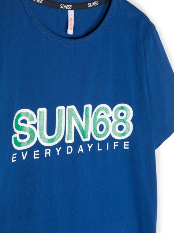 Sun 68 T-shirt met logo Blauw