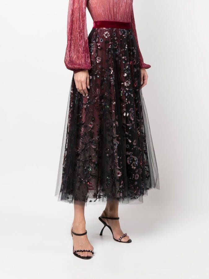 Talbot Runhof Midi-rok met pailletten Rood