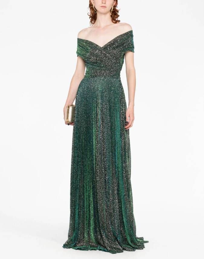Talbot Runhof Off-shoulder avondjurk Groen