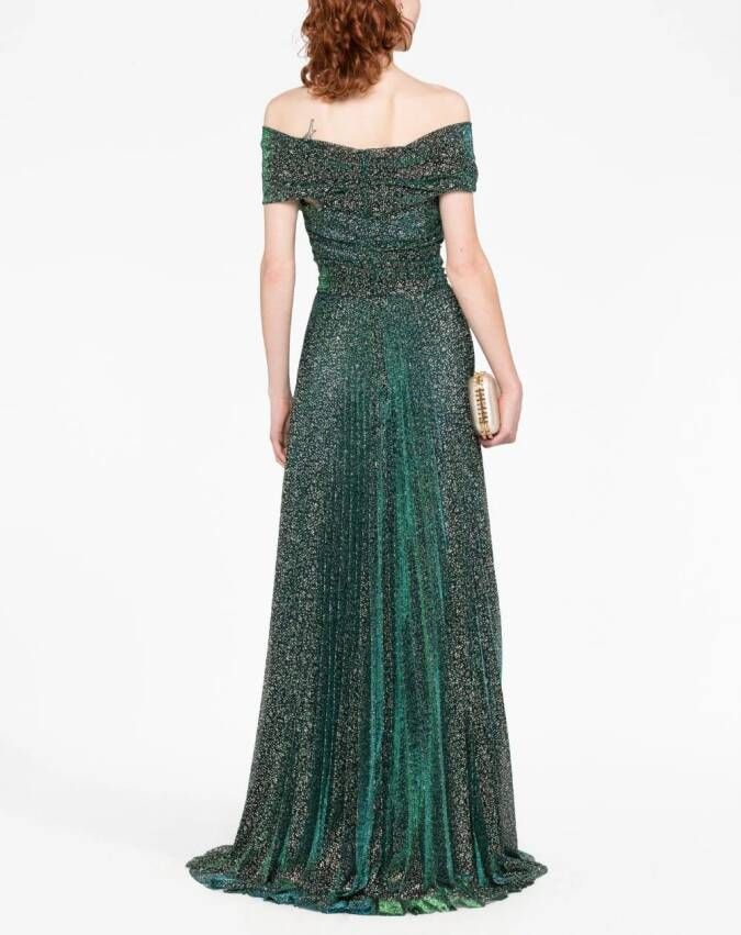 Talbot Runhof Off-shoulder avondjurk Groen
