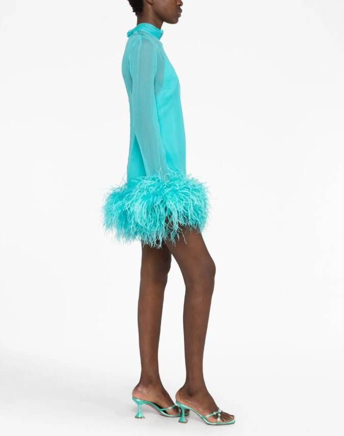 Taller Marmo Mini-jurk met veren afwerking Blauw