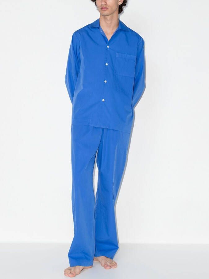 TEKLA Pyjamashirt met lange mouwen Blauw