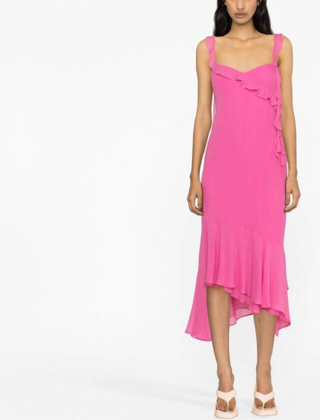 THE ANDAMANE Midi-jurk met ruches Roze
