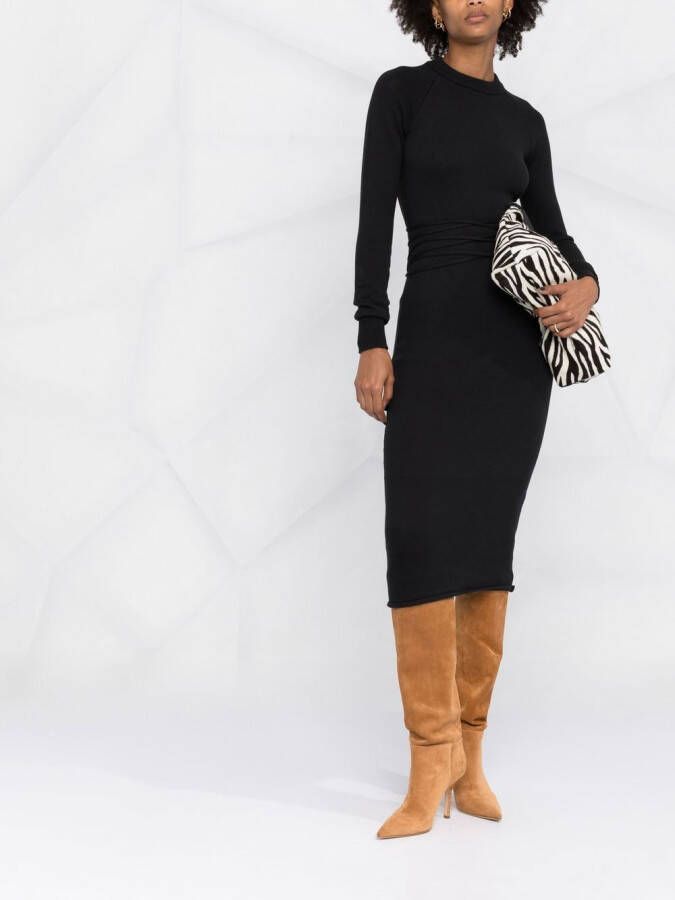 The Attico Midi-jurk met open rug Zwart