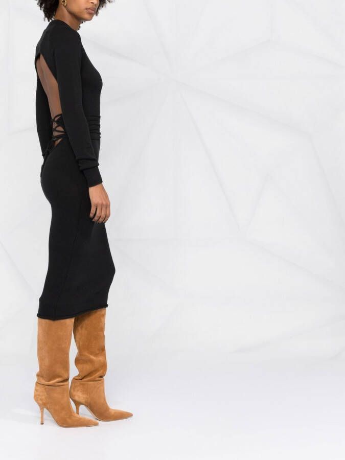 The Attico Midi-jurk met open rug Zwart