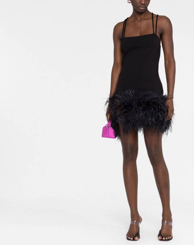The Attico Mini-jurk met afwerking van veren Zwart