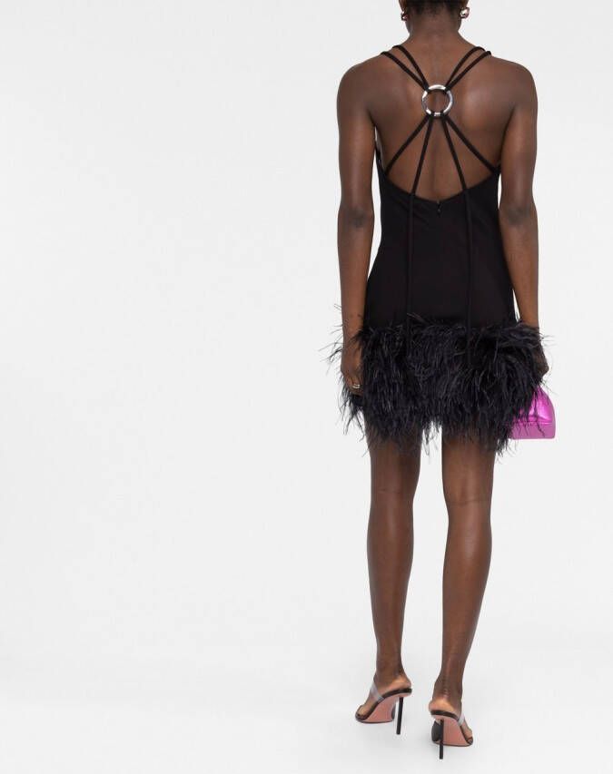 The Attico Mini-jurk met afwerking van veren Zwart