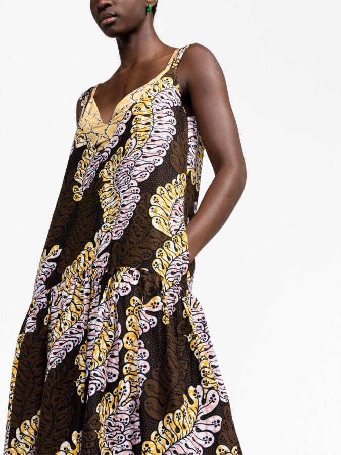 There Was One x Lisa Folawiyo maxi-jurk met abstracte print Bruin