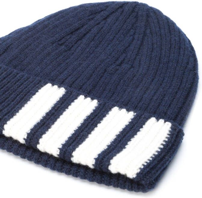 Thom Browne 4-Bar Stripe Cashmere Rib Hat Blauw