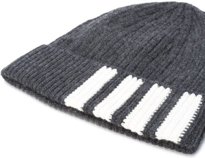 Thom Browne 4-Bar Stripe Cashmere Rib hoed Grijs