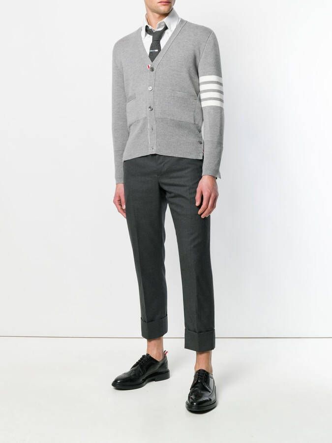 Thom Browne 4-Bar Stripe Milano Stitch Merino Cardigan Grijs