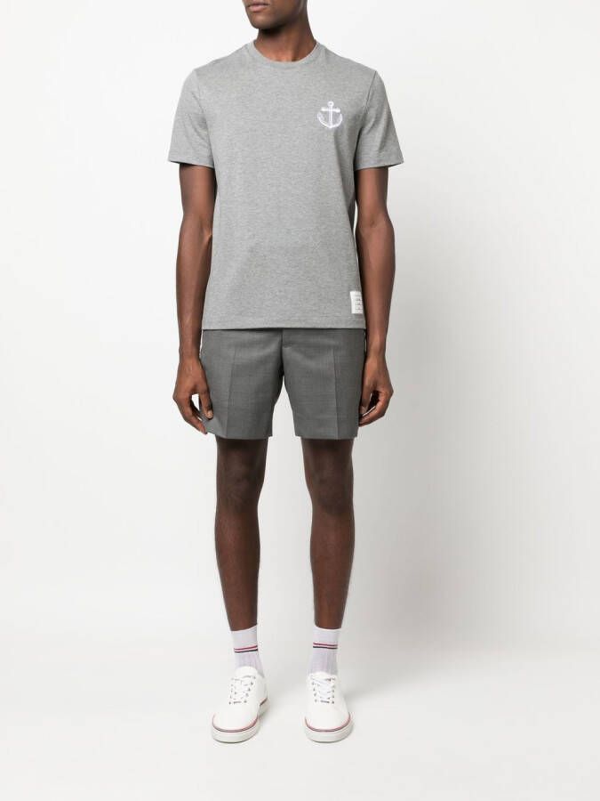 Thom Browne Anchor-embroidered cotton T-shirt Grijs