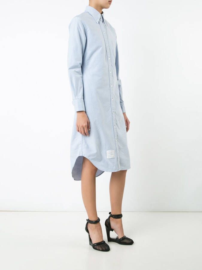 Thom Browne Button Down Knee Length Shirt Dress with Grosgrain Placket Blauw