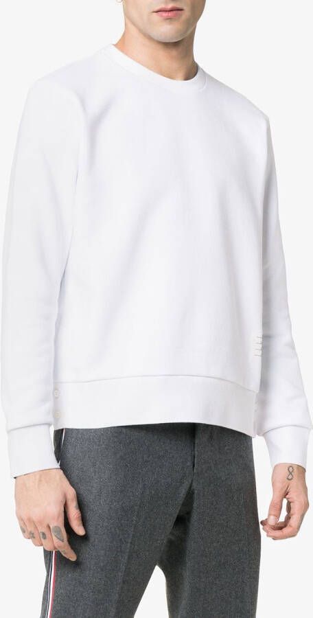 Thom Browne Center-Back Stripe Loopback Knit Crewneck Pullover Wit