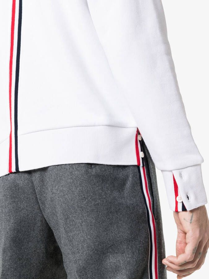 Thom Browne Center-Back Stripe Loopback Knit Crewneck Pullover Wit