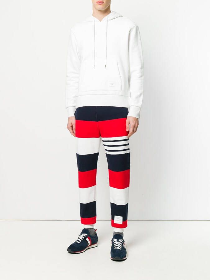 Thom Browne Center-Back Stripe Loopback Knit Pullover Hoodie Wit