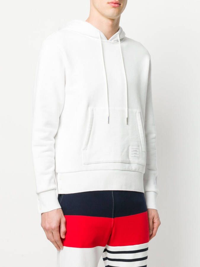 Thom Browne Center-Back Stripe Loopback Knit Pullover Hoodie Wit