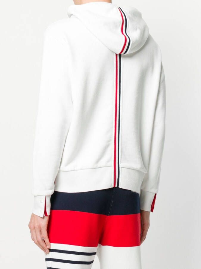 Thom Browne Center-Back Stripe Loopback Knit Pullover Hoodie Wit