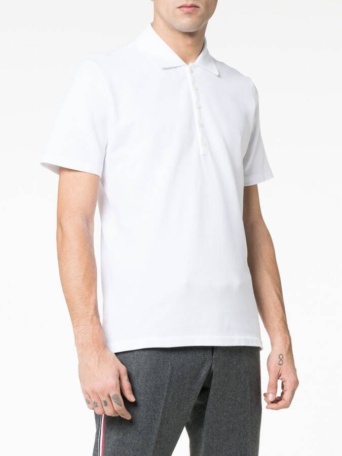 Thom Browne Center-Back Stripe Relaxed Fit Short Sleeve Pique Polo Wit