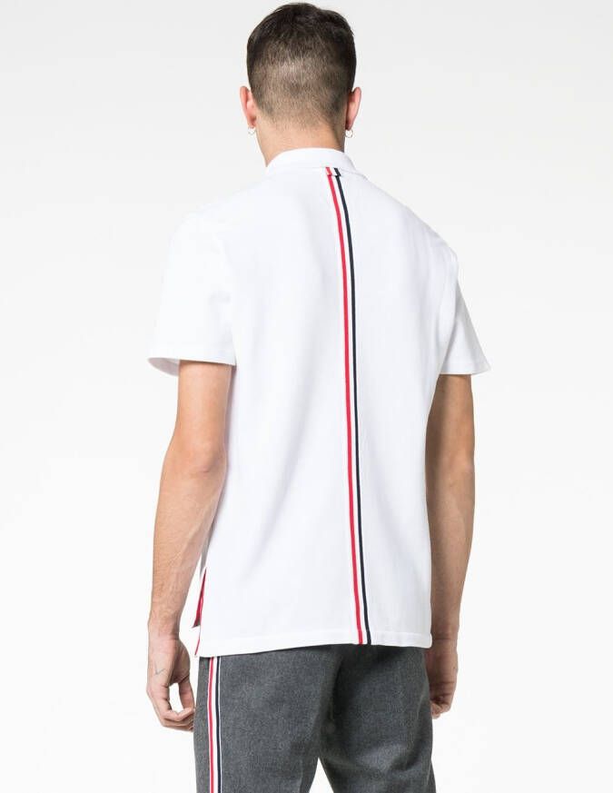 Thom Browne Center-Back Stripe Relaxed Fit Short Sleeve Pique Polo Wit