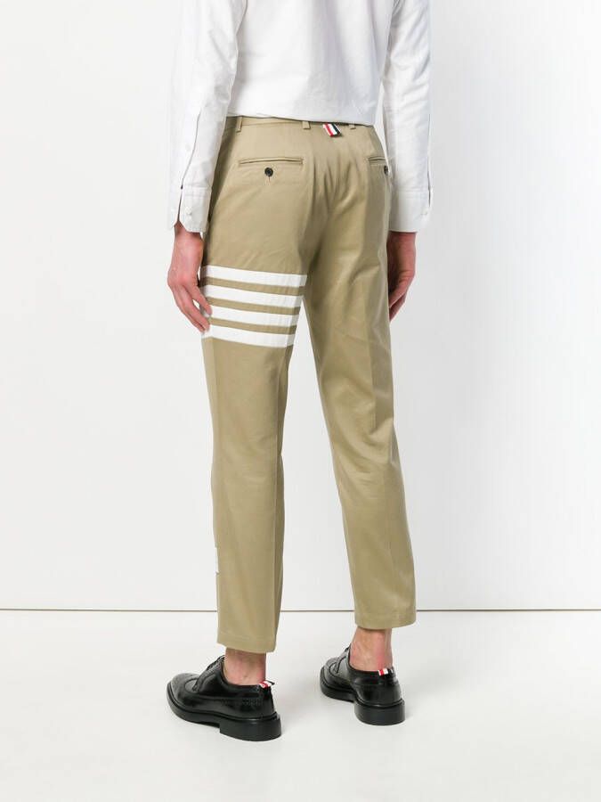 Thom Browne Chino in katoenen keperstof met 4-strepenzoom Beige