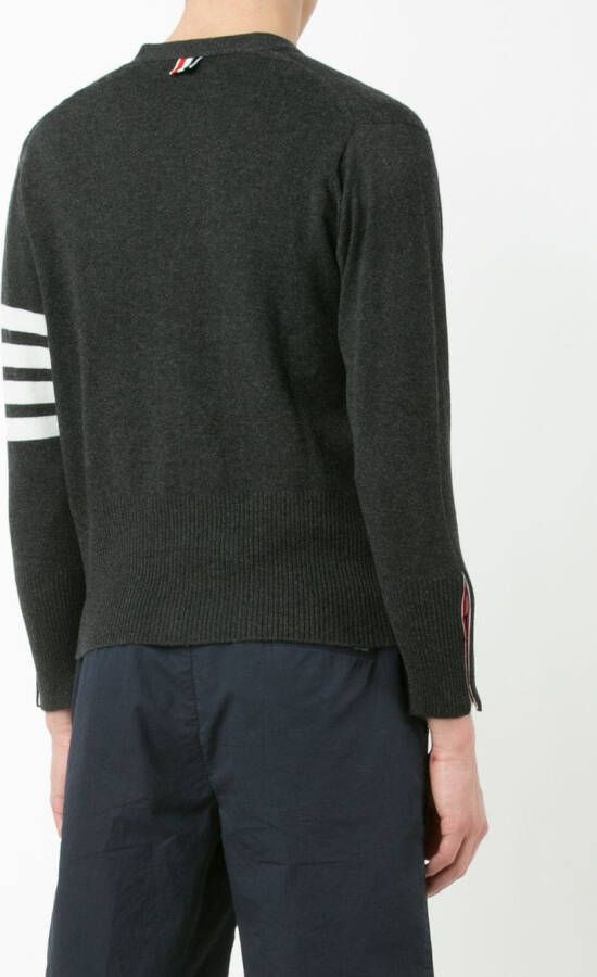 Thom Browne Classic Short V-Neck Cardigan With White 4-Bar Stripe In Cashmere Grijs