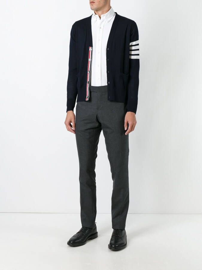 Thom Browne Classic V-neck Cardigan In Fine Merino Wool Blauw