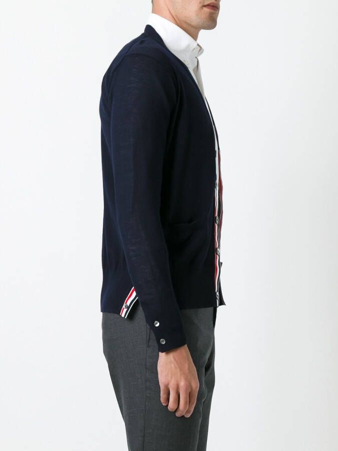 Thom Browne Classic V-neck Cardigan In Fine Merino Wool Blauw