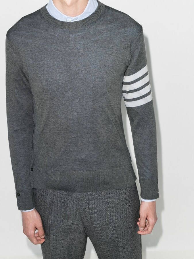 Thom Browne Crewneck Pullover With 4-Bar Stripe In Medium Grey Merino Grijs