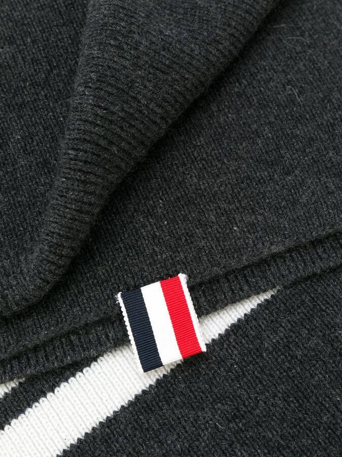 Thom Browne Full Needle Rib Scarf With White 4-Bar Stripe In Cashmere Grijs