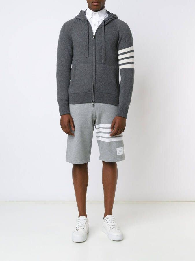 Thom Browne Full Zip Hoodie With 4-Bar Stripe In Medium Grey Cashmere Grijs