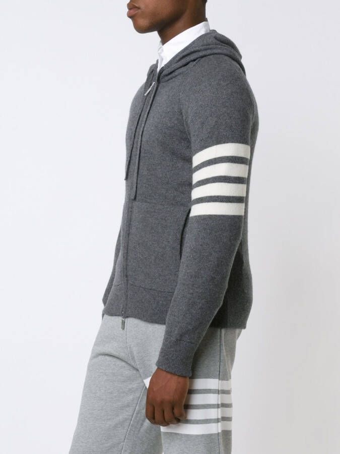 Thom Browne Full Zip Hoodie With 4-Bar Stripe In Medium Grey Cashmere Grijs